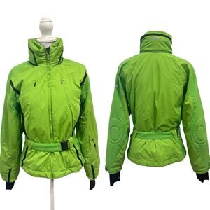 EandO E+O RECCO Neon Green Belted Winter Ski Coat Technical Outerwear Alpine 8